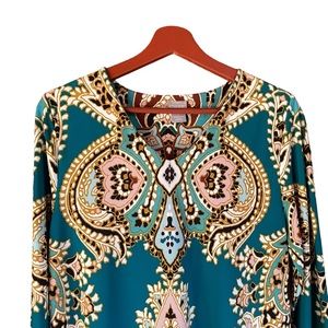 Chico’s teal and brown woman’s size 1 US size 8-10 dress relaxed fit